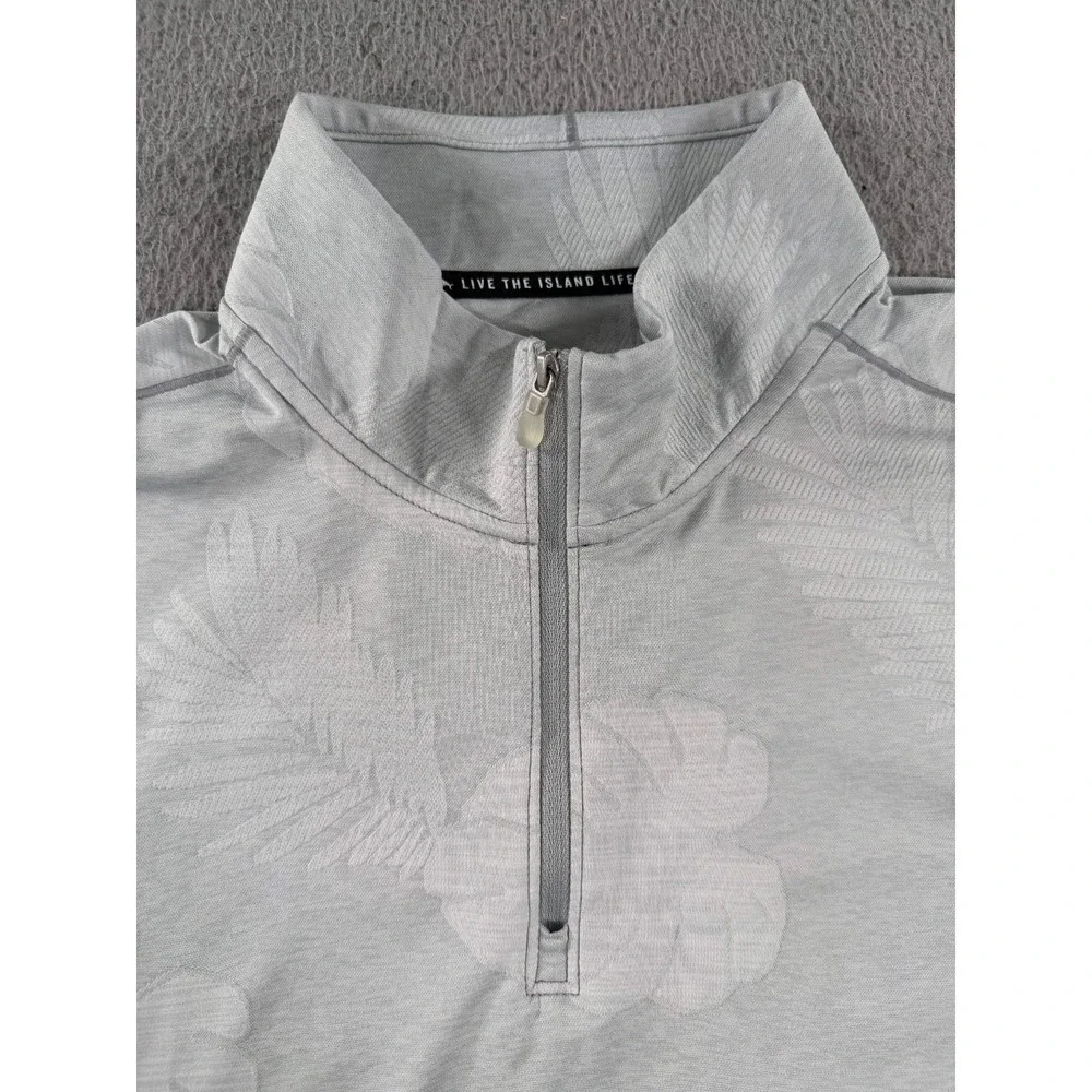 Tommy Bahama IslandZone Sweatshirt Men Large Gray 1/4 Zip Floral AOP Performance